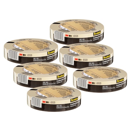 Contractor Grade Masking Tape, 0.94 In X 60.1 Yd 24mm X 55m, 6PK